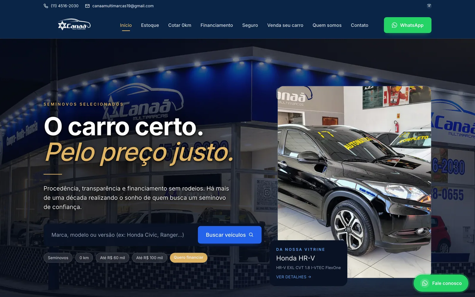 Site da Canaã Multimarcas — página inicial no desktop