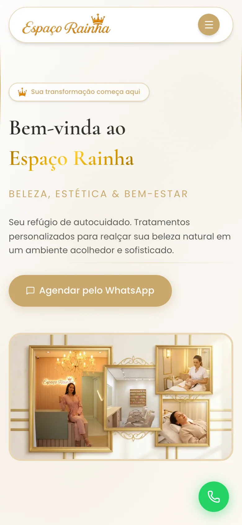 Site da Espaço Rainha Estética — página inicial no celular