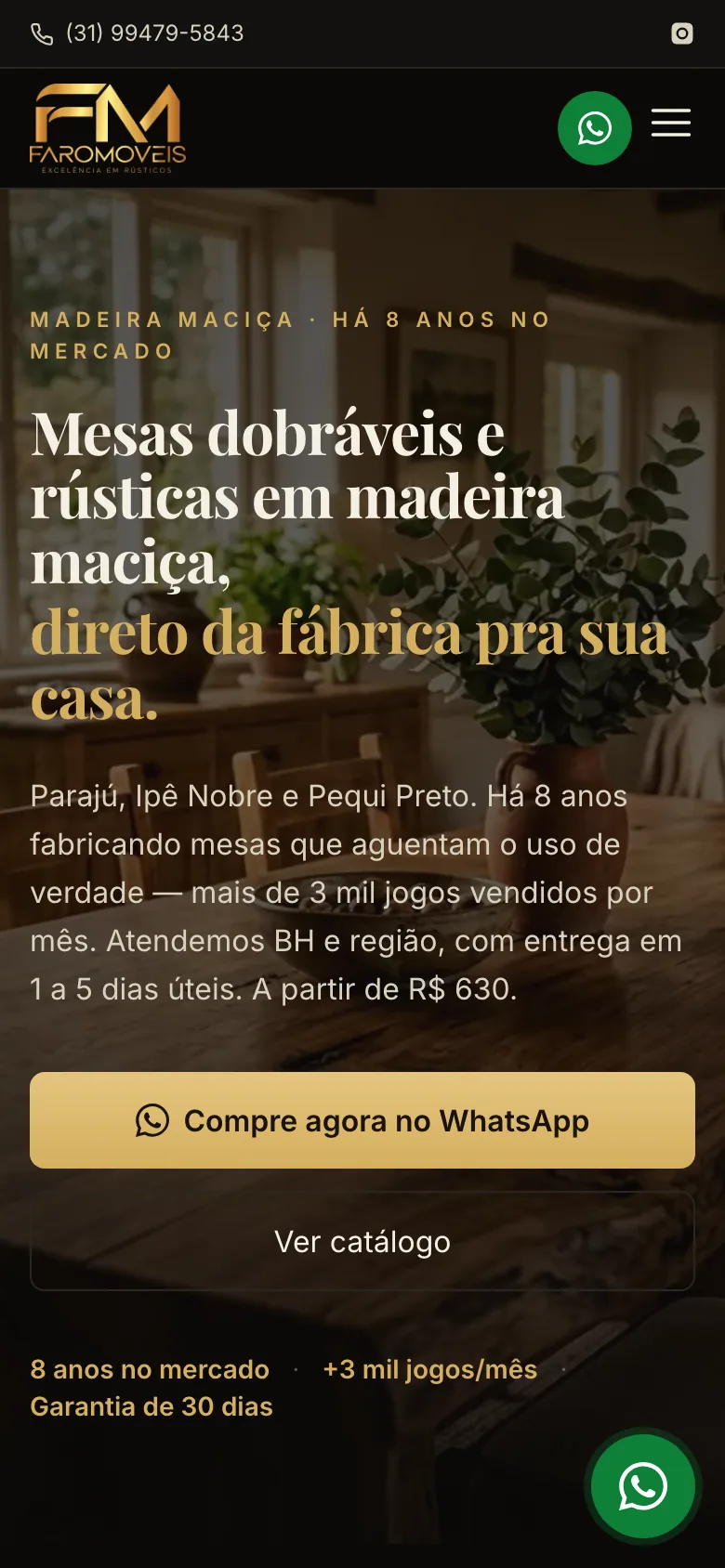 Site da Faro Móveis — página inicial no celular