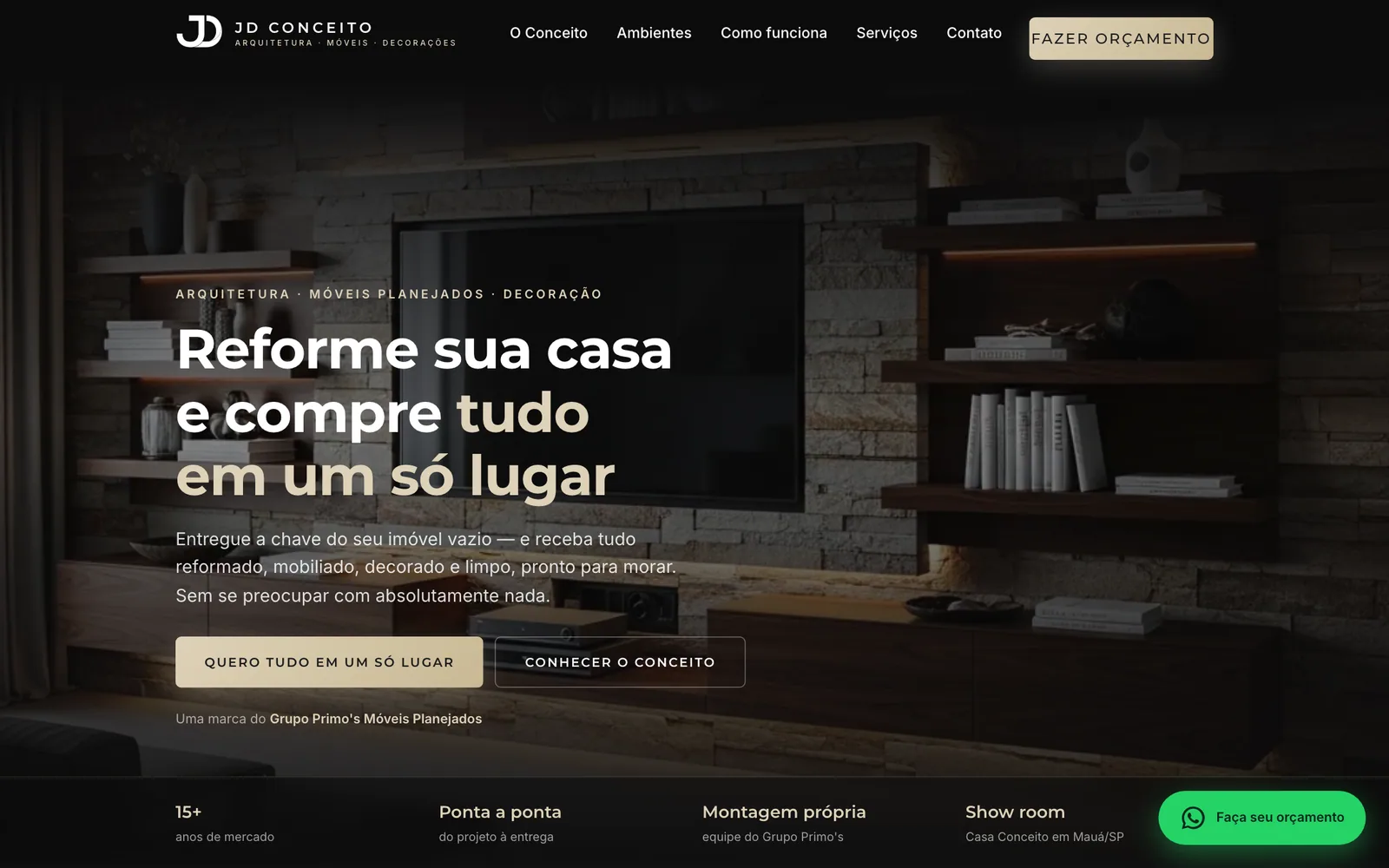Site da JD Conceito — página inicial no desktop